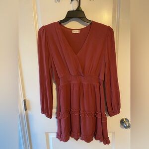 Altar'd State Dusty Rose Long Sleeve Fit & Flare Dress Size XL